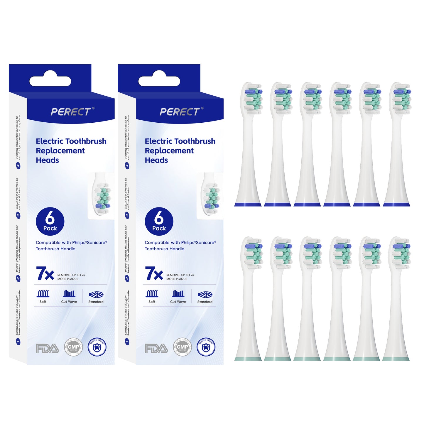 Perect® Replacement Toothbrush Heads 6-Pack for Philips Sonicare