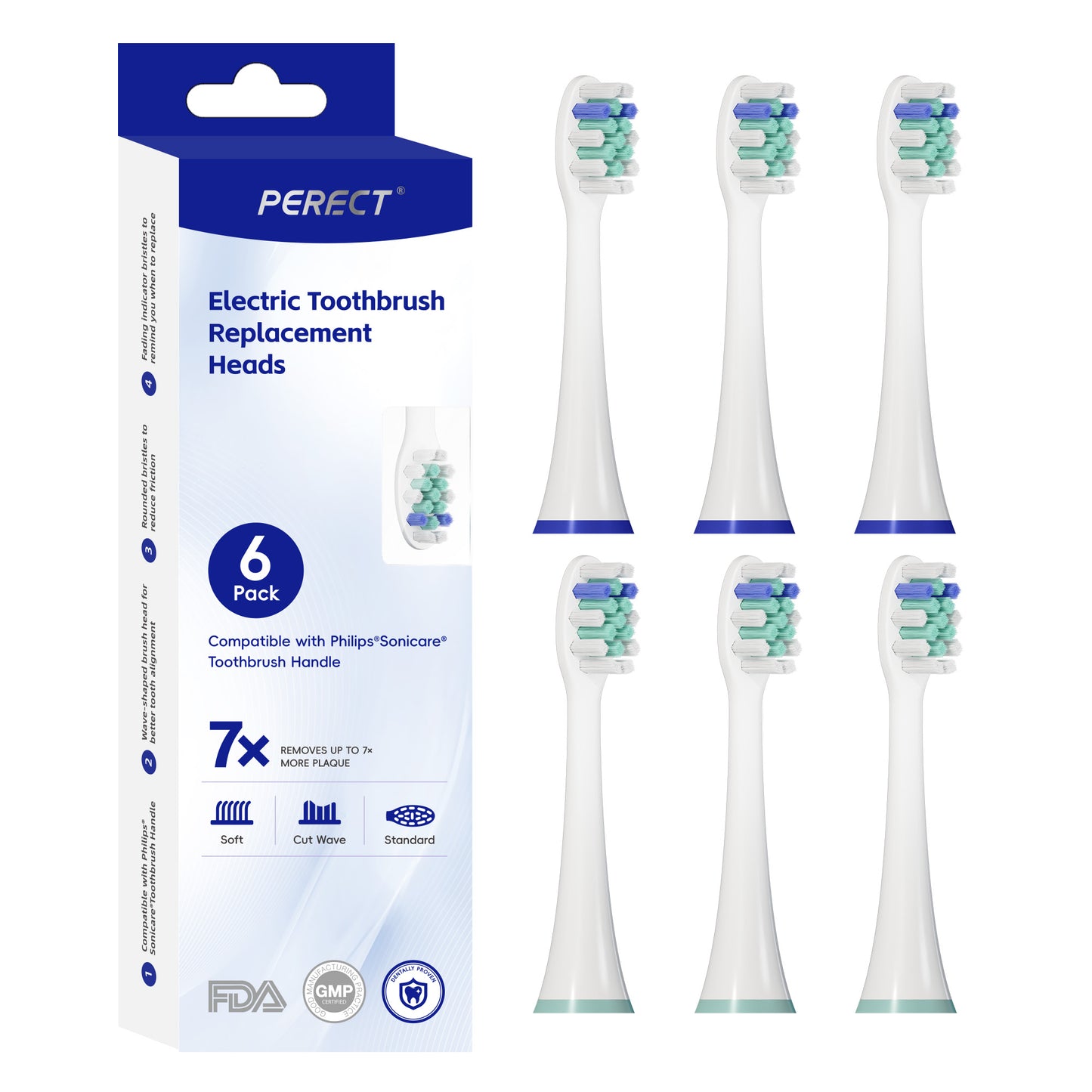 Perect® Replacement Toothbrush Heads 6-Pack for Philips Sonicare